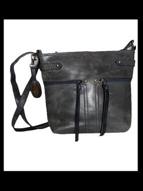Born grey leather crossbody handbag front back and inside pockets